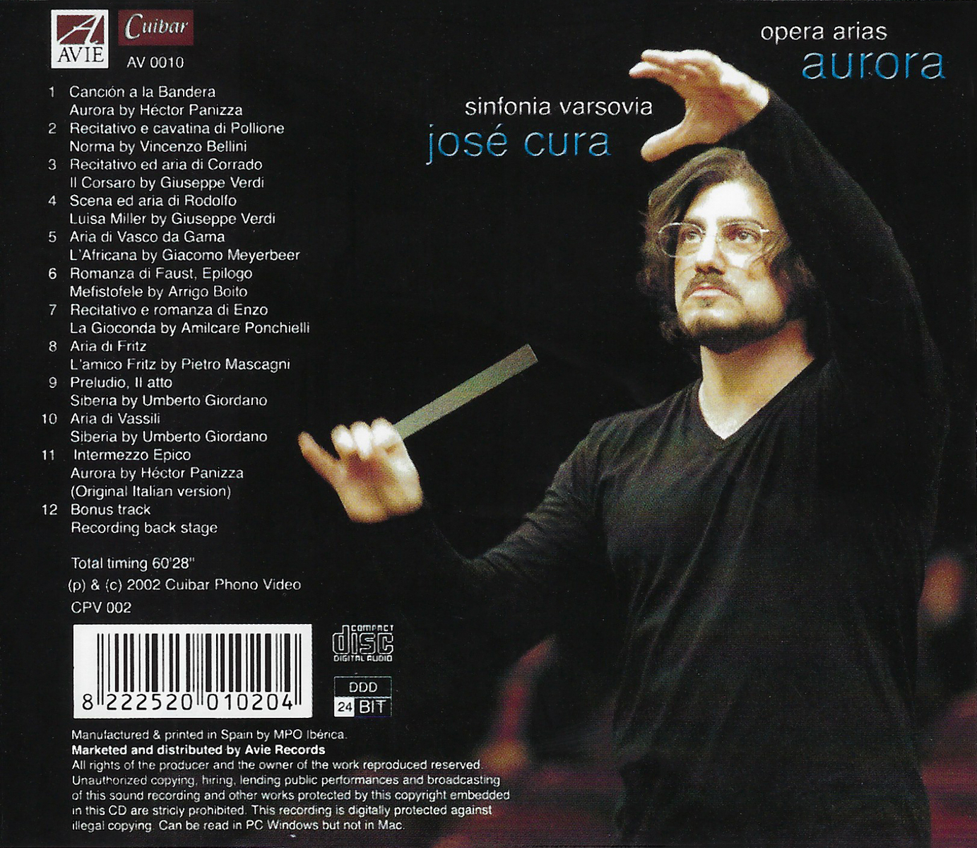 Jos Cura, Vocalist and Conductor, Aurora CD Release 2002.