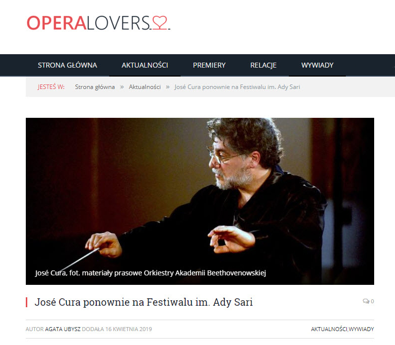 Jos Cura Interview in Opera Lover re his Conducting of Suor Angelica in Poland.